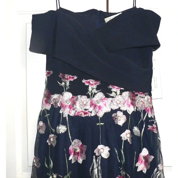 Teri Jon byRickie Freeman Crepe Off-the-Shoulder Embroidered Tulle Dress 10  $660 - www.disolcolor.com